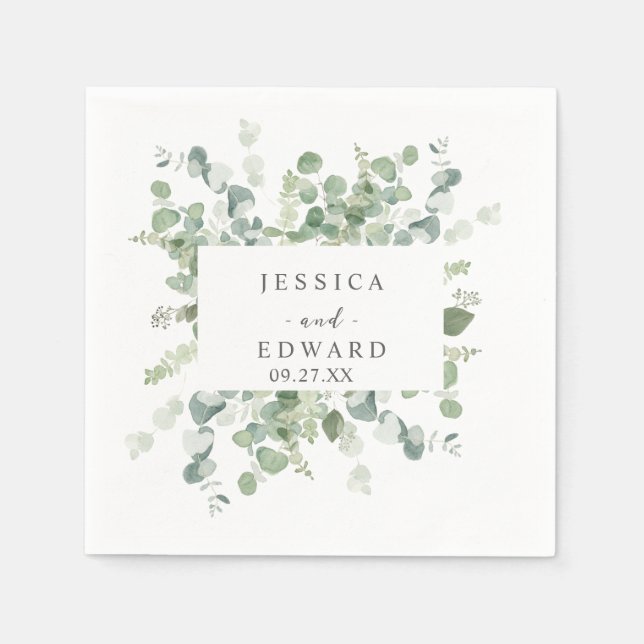 watercolor eucalyptus frame napkin (Front)