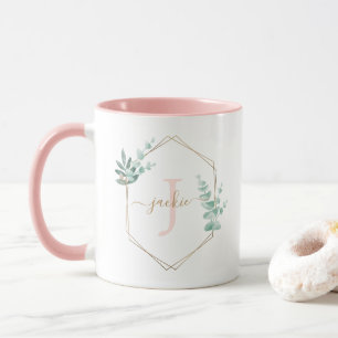 Watercolor Eucalyptus Framed Monogram Mug
