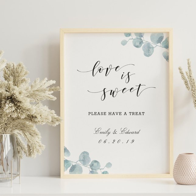 Watercolor Eucalyptus Garden Wedding Dessert Table Poster (Creator Uploaded)