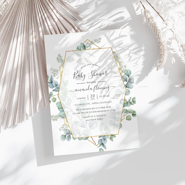 Watercolor Eucalyptus Geometric Baby Shower Invitation (Watercolor Eucalyptus Geometric Baby Shower Invitation)