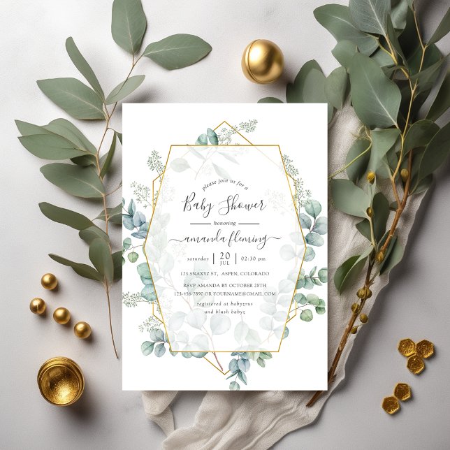 Watercolor Eucalyptus Geometric Baby Shower Invitation (Creator Uploaded)