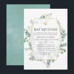 Watercolor Eucalyptus Geometric Bat Mitzvah Invitation<br><div class="desc">Wild forest woodland eucalyptus herbarium bat mitzvah invite with gold geometric frame designed to be quickly and easily customised to your event specifics.</div>