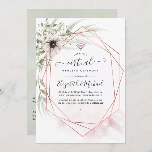 Watercolor Eucalyptus Geometric Virtual Wedding Invitation (Front/Back)
