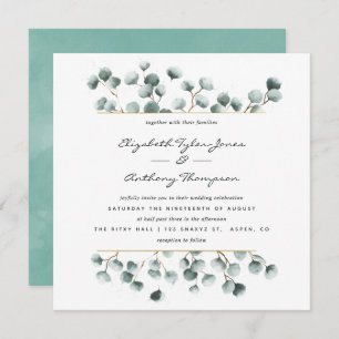 Watercolor Eucalyptus Geometric Wedding Invitation