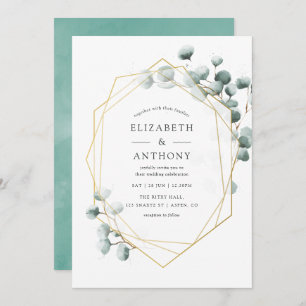 Watercolor Eucalyptus Geometric Wedding Invitation