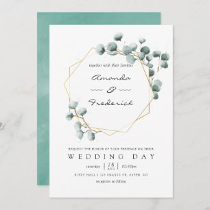 Watercolor Eucalyptus Geometric Wedding Invitation