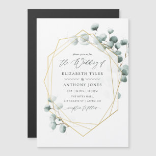 Watercolor Eucalyptus Geometric Wedding Magnetic Invitation