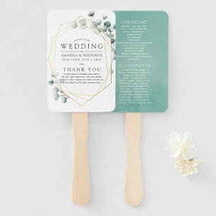 Watercolor Eucalyptus Geometric Wedding Program Hand Fan