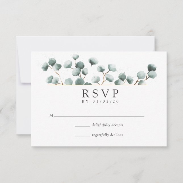 Watercolor Eucalyptus Geometric Wedding RSVP (Front)