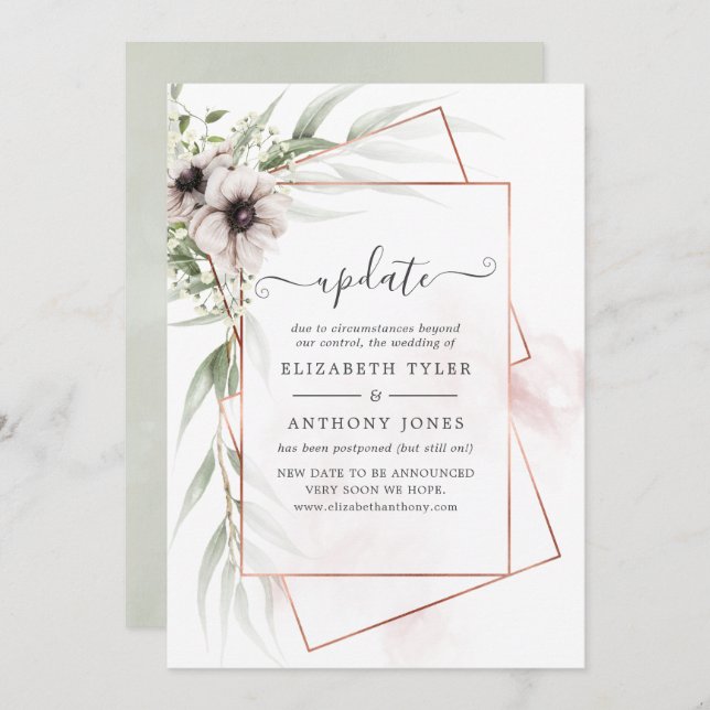 Watercolor Eucalyptus Geometric Wedding Update Invitation (Front/Back)