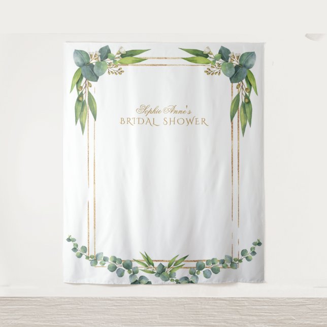 Watercolor Eucalyptus Gold Bridal Shower Prop Tapestry (Front)