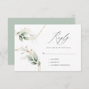 Watercolor eucalyptus gold geometric wedding reply RSVP card