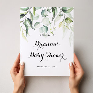Watercolor Eucalyptus Green Baby Shower Welcome Poster