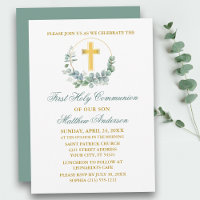 Watercolor Eucalyptus Green Gold First Communion
