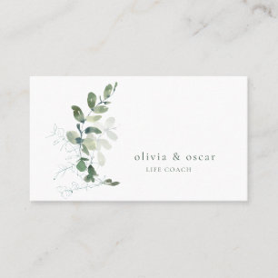 Watercolor Eucalyptus Green Life Coach Design Business Card