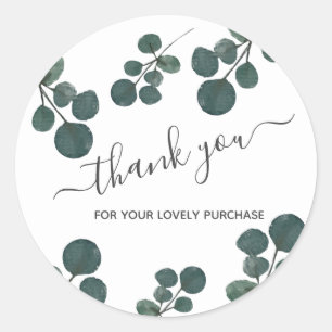 Watercolor Eucalyptus Green Thank You Business Classic Round Sticker
