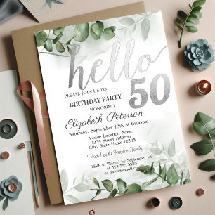 Watercolor Eucalyptus Greener 50th Birthday Party  Invitation