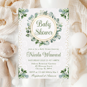 Watercolor Eucalyptus Greenery Baby Shower Invitation