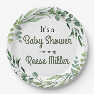  Watercolor Eucalyptus Greenery Baby Shower Party Paper Plate