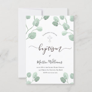 watercolor eucalyptus greenery baptism invitation