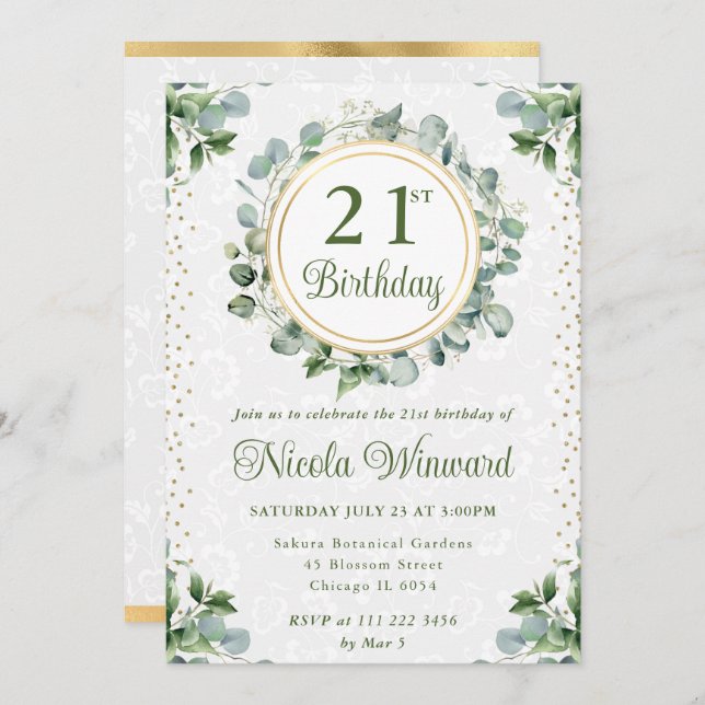 Watercolor Eucalyptus Greenery Birthday Invitation (Front/Back)