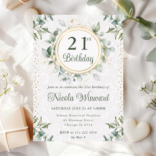 Watercolor Eucalyptus Greenery Birthday Invitation