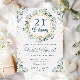 Watercolor Eucalyptus Greenery Birthday Invitation