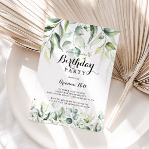 Watercolor Eucalyptus Greenery Birthday Party  Invitation