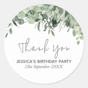 Watercolor Eucalyptus Greenery Birthday Thank You Classic Round Sticker