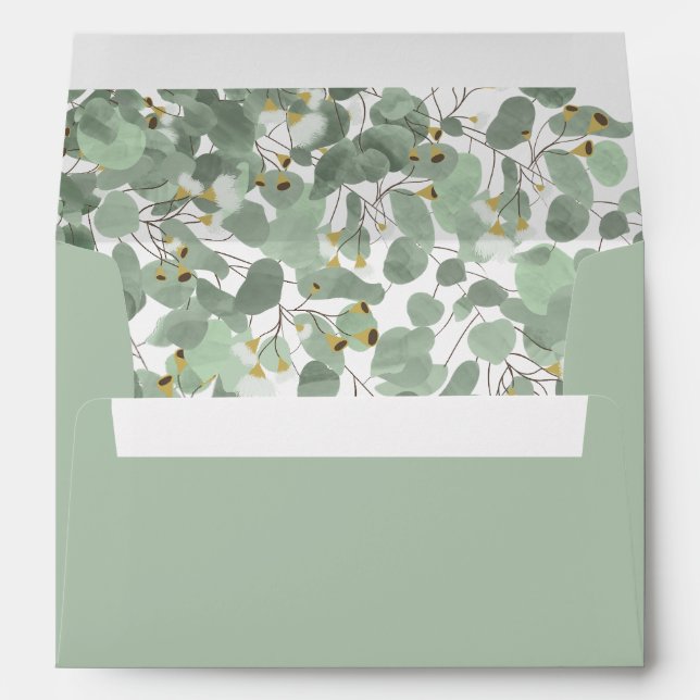 Watercolor Eucalyptus Greenery Blossoms Wedding Envelope (Back (Bottom))