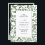 Watercolor Eucalyptus Greenery Blossoms Wedding Invitation<br><div class="desc">A beautiful hand drawn watercolor eucalyptus greenery and gum blossoms wedding design. A unique design that uses illustrated watercolor eucalyptus leaves and floral blossom botanicals. A modern eucalyptus floral design. An elegant wedding invitation design with modern elements. Matching wedding stationery items and other wedding invite formats are also available.</div>