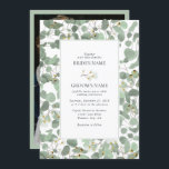 Watercolor Eucalyptus Greenery Blossoms Wedding Invitation<br><div class="desc">A beautiful hand drawn watercolor eucalyptus greenery and gum blossoms wedding design. A unique design that uses illustrated watercolor eucalyptus leaves and floral blossom botanicals. A modern eucalyptus floral design. An elegant wedding invitation design with modern elements. Matching wedding stationery items and other wedding invite formats are also available.</div>