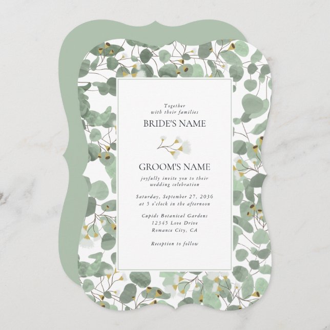 Watercolor Eucalyptus Greenery Blossoms Wedding Invitation (Front/Back)