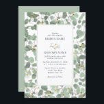 Watercolor Eucalyptus Greenery Blossoms Wedding Invitation<br><div class="desc">A beautiful hand drawn watercolor eucalyptus greenery and gum blossoms wedding design. A unique design that uses illustrated watercolor eucalyptus leaves and floral blossom botanicals. A modern eucalyptus floral design. An elegant wedding invitation design with modern elements. Matching wedding stationery items and other wedding invite formats are also available.</div>