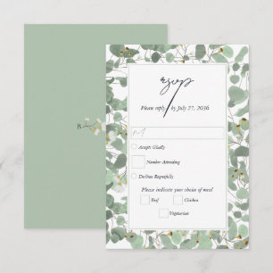 Watercolor Eucalyptus Greenery Blossoms Wedding RSVP Card