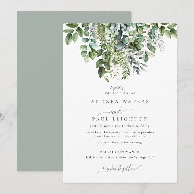 Watercolor Eucalyptus Greenery | Botanical Wedding Invitation (Front/Back)