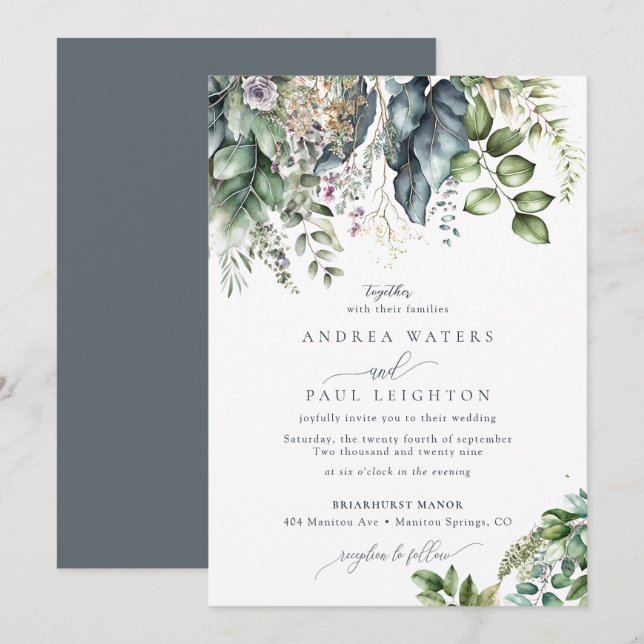 Watercolor Eucalyptus Greenery | Botanical Wedding Invitation (Front/Back)