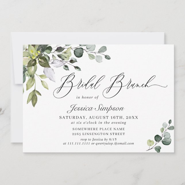 Watercolor Eucalyptus Greenery Bridal  Brunch Invitation (Front)