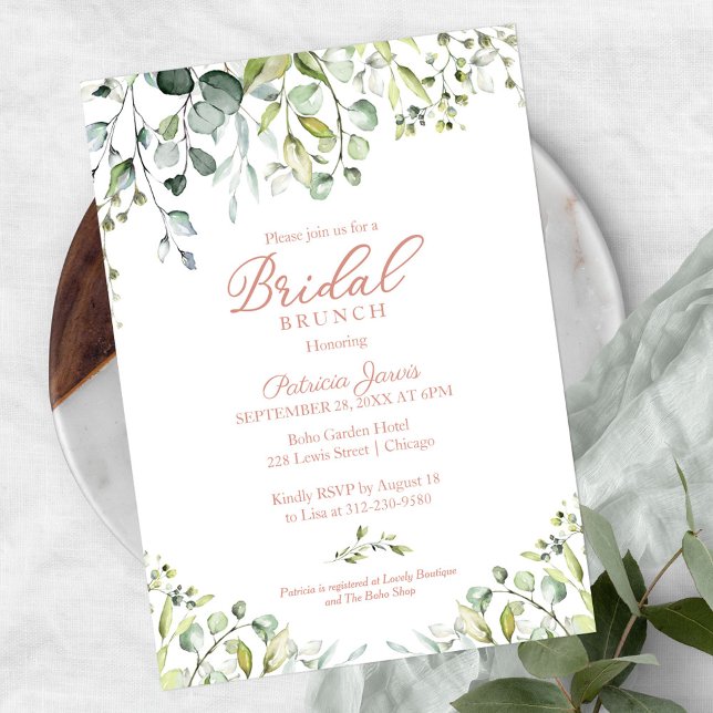Watercolor Eucalyptus Greenery Bridal Brunch Invitation (Creator Uploaded)