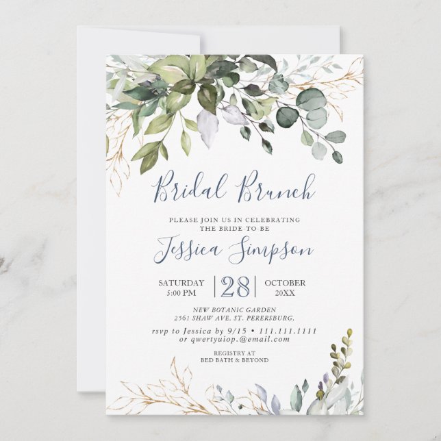 Watercolor Eucalyptus Greenery Bridal  Brunch Invitation (Front)