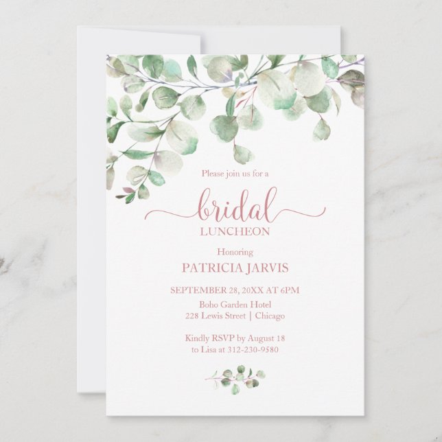 Watercolor Eucalyptus Greenery Bridal Luncheon Invitation (Front)