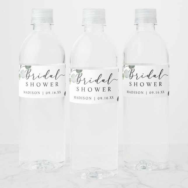 Watercolor Eucalyptus Greenery Bridal Shower Favou Water Bottle Label (Bottles)