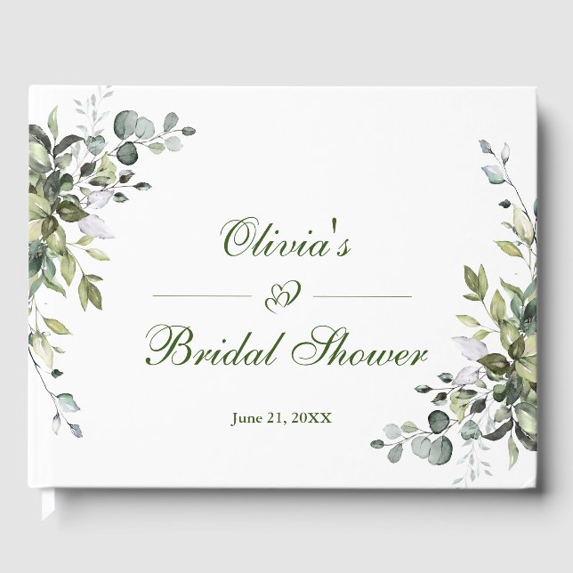 Watercolor Eucalyptus  Greenery Bridal Shower Guest Book (Front)