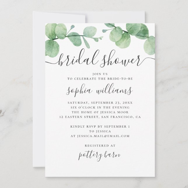 Watercolor eucalyptus. Greenery bridal shower Invitation (Front)