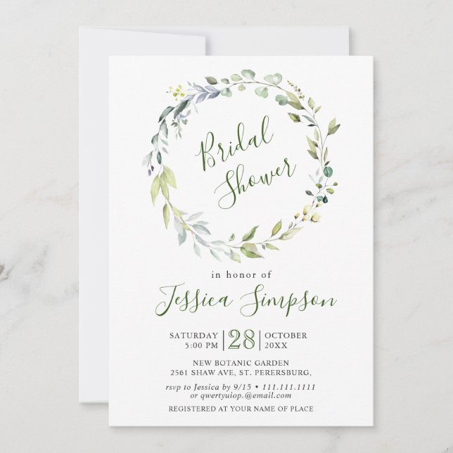 Watercolor Eucalyptus Greenery Bridal Shower Invitation (Front)