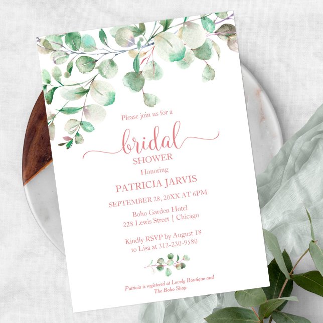 Watercolor Eucalyptus Greenery Bridal Shower Invitation (Creator Uploaded)