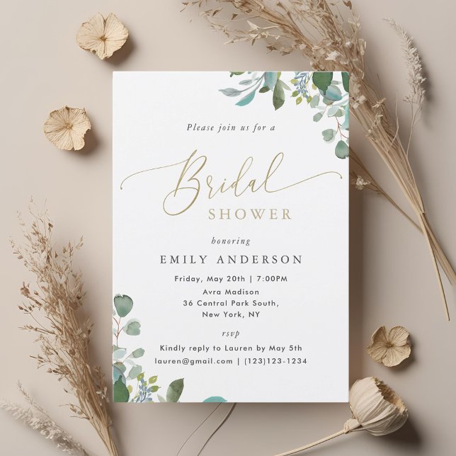 Watercolor Eucalyptus Greenery Bridal Shower Invitation (Creator Uploaded)