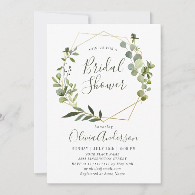 Watercolor Eucalyptus Greenery BRIDAL SHOWER Invitation (Front)