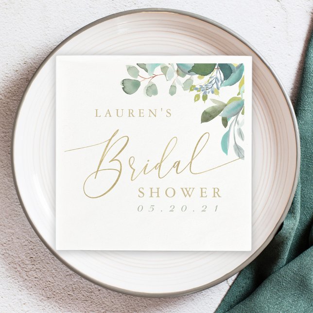 Watercolor Eucalyptus Greenery Bridal Shower Napkin (Creator Uploaded)