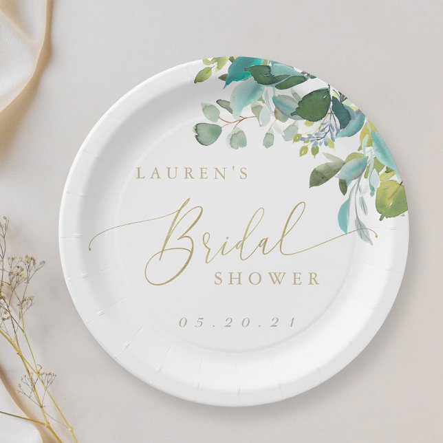 Watercolor Eucalyptus Greenery Bridal Shower Paper Plate (Creator Uploaded)